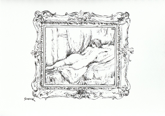 Musee Orsay Drawing of Renoir Painting, Pen and Ink Drawing From France